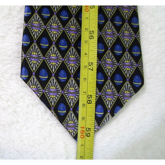 FABERGE Mens Silk Tie Blue Purple Handmade USA 072 Geometric Eggs - Picture 6 of 8